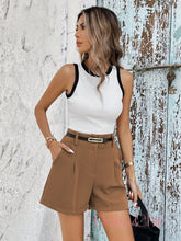 Conjunto Regata Contrastante Com Shorts De Cintura Alta Marrom / P Conjunto Regata Contrastante Com Shorts De Cintura