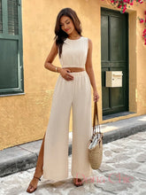 Conjunto Regata Cropped Com Calça Fenda Lateral P Conjunto Regata Cropped Com Calça Fenda Lateral