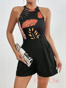 Conjunto Regata Estampada Com Shorts De Alfaiataria Preto / P Conjunto Regata Estampada Com Shorts De Alfaiataria