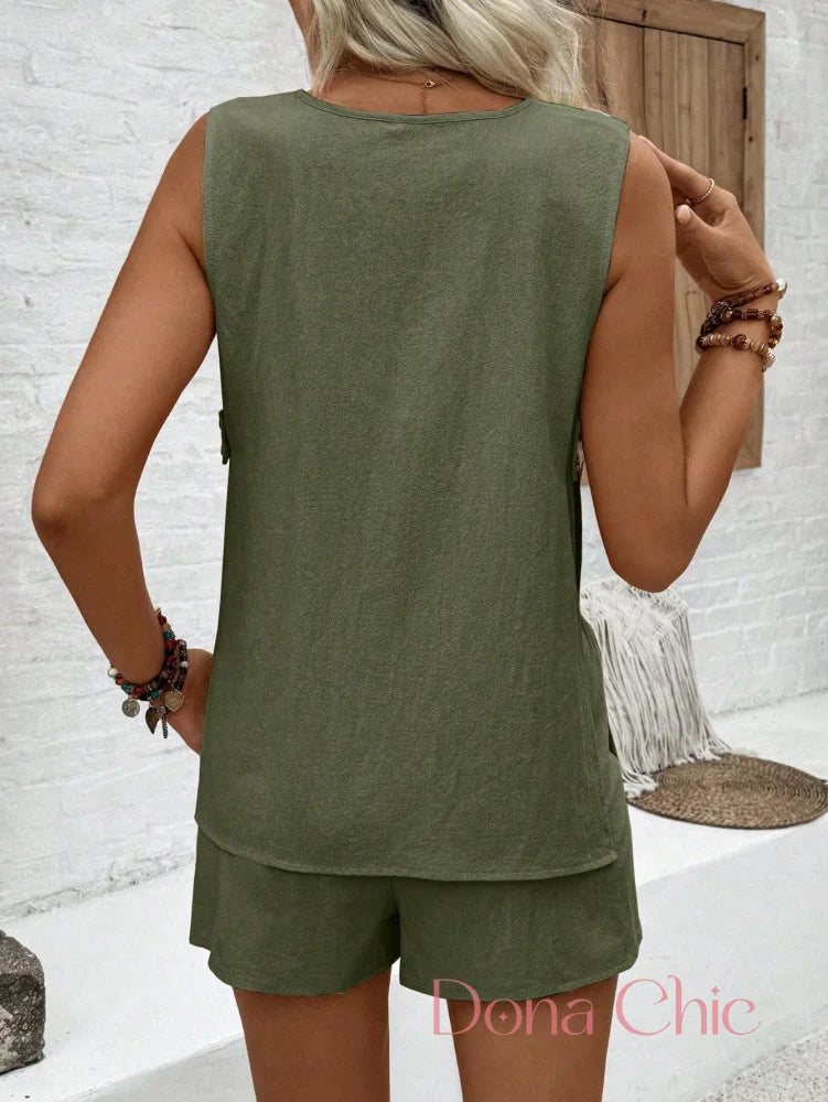 Conjunto Regata Lateral Aberta Com Shorts De Elástico Conjunto Regata Lateral Aberta Com Shorts De Elástico