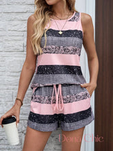 Conjunto Regata Listrada Com Short De Cintura Alta Rosa / P Conjunto Regata Listrada Com Short De Cintura Alta