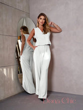 Conjunto Sem Mangas Com Calça Pantalona Elegante Branco / P Conjunto Sem Mangas Com Calça Pantalona Elegante
