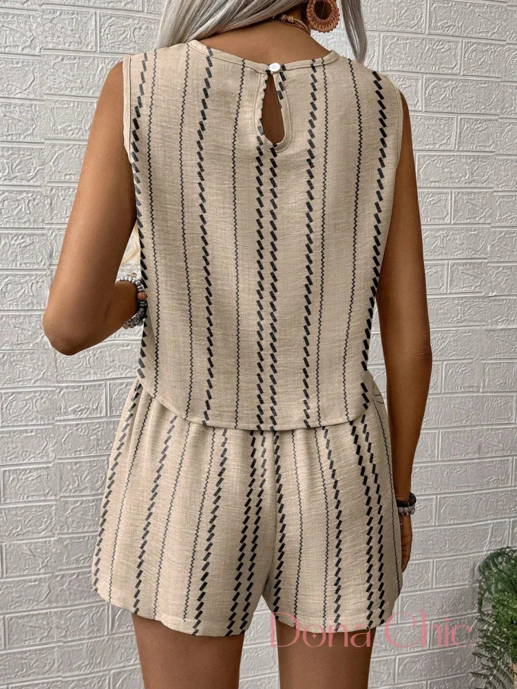 Conjunto Sem Mangas Com Estampa Vertical Conjunto Sem Mangas Com Estampa Vertical