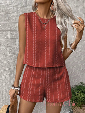 Conjunto Sem Mangas Com Estampa Vertical Conjunto Sem Mangas Com Estampa Vertical