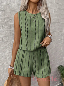 Conjunto Sem Mangas Com Estampa Vertical Verde / P Conjunto Sem Mangas Com Estampa Vertical