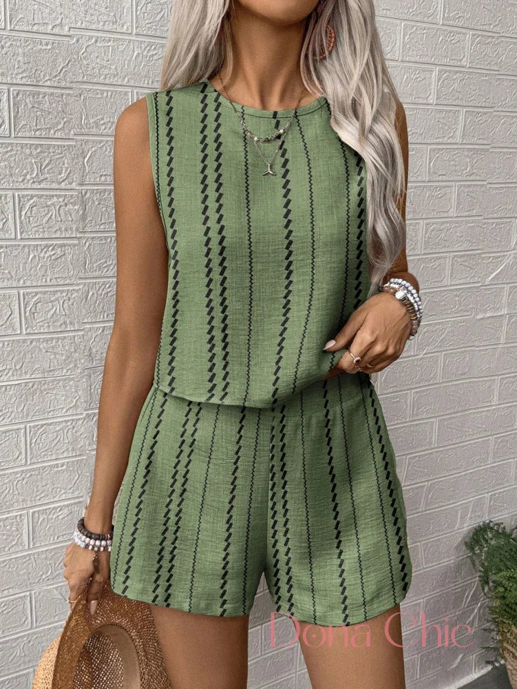 Conjunto Sem Mangas Com Estampa Vertical Verde / P Conjunto Sem Mangas Com Estampa Vertical