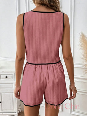Conjunto Sem Mangas Listrado Com Short De Alfaiataria Conjunto Sem Mangas Listrado Com Short De Alfaiataria