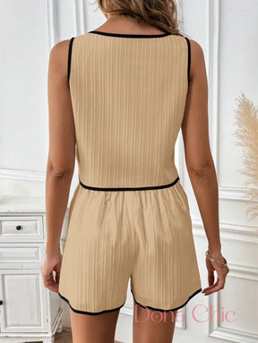 Conjunto Sem Mangas Listrado Com Short De Alfaiataria Conjunto Sem Mangas Listrado Com Short De Alfaiataria
