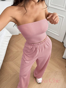 Conjunto Tomara Que Caia Canelado Com Calça Conforto Rosa / P Conjunto Tomara Que Caia Canelado Com Calça Conforto