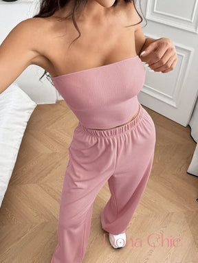 Conjunto Tomara Que Caia Canelado Com Calça Conforto Rosa / P Conjunto Tomara Que Caia Canelado Com Calça Conforto
