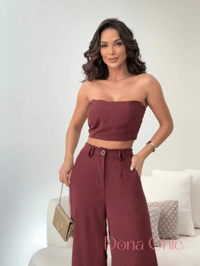 Conjunto Tomara Que Caia Com Calça Alfaiatada Fluida Conjunto Tomara Que Caia Com Calça Alfaiatada Fluida