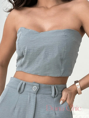 Conjunto Tomara Que Caia Com Calça Alfaiatada Fluida Conjunto Tomara Que Caia Com Calça Alfaiatada Fluida