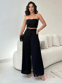 Conjunto Tomara Que Caia Com Calça Alfaiatada Fluida Preto / P Conjunto Tomara Que Caia Com Calça Alfaiatada Fluida