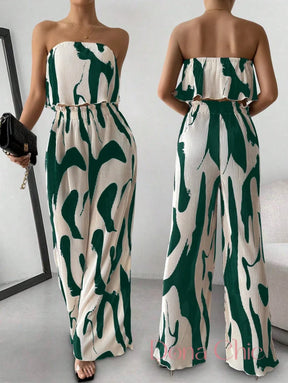 Conjunto Tomara Que Caia Com Calça Pantalona Plissada Verde / P Conjunto Tomara Que Caia Com Calça Pantalona Plissada