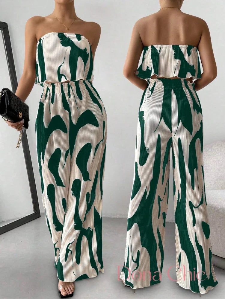 Conjunto Tomara Que Caia Com Calça Pantalona Plissada Verde / P Conjunto Tomara Que Caia Com Calça Pantalona Plissada