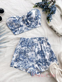 Conjunto Tomara Que Caia Com Estampa Clássica Azul / P Conjunto Tomara Que Caia Com Estampa Clássica
