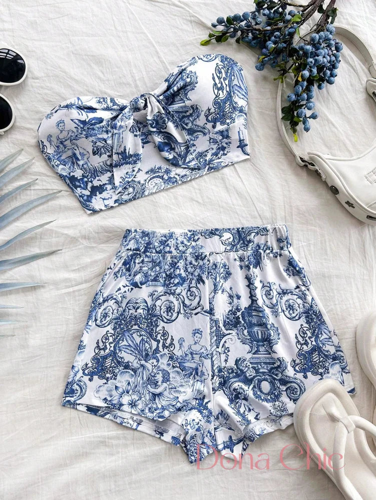 Conjunto Tomara Que Caia Com Estampa Clássica Azul / P Conjunto Tomara Que Caia Com Estampa Clássica