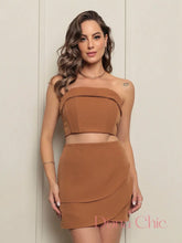 Conjunto Tomara Que Caia Com Saia Sobreposta Elegante Marrom / P Conjunto Tomara Que Caia Com Saia Sobreposta Elegante