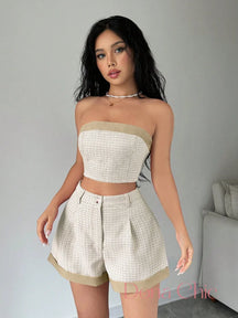 Conjunto Tomara Que Caia Com Short De Dobra Fixa Caqui / P Conjunto Tomara Que Caia Com Short De Dobra Fixa