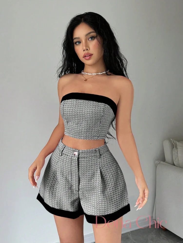 Conjunto Tomara Que Caia Com Short De Dobra Fixa Preto / P Conjunto Tomara Que Caia Com Short De Dobra Fixa