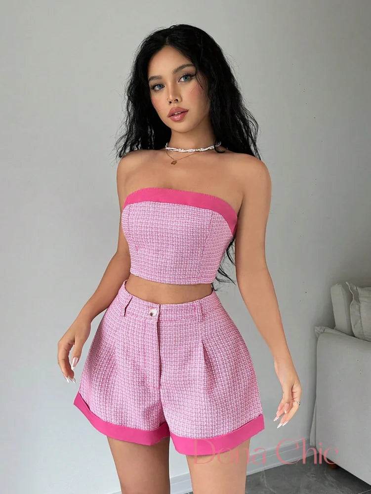 Conjunto Tomara Que Caia Com Short De Dobra Fixa Rosa / P Conjunto Tomara Que Caia Com Short De Dobra Fixa