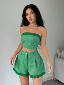 Conjunto Tomara Que Caia Com Short De Dobra Fixa Verde / P Conjunto Tomara Que Caia Com Short De Dobra Fixa