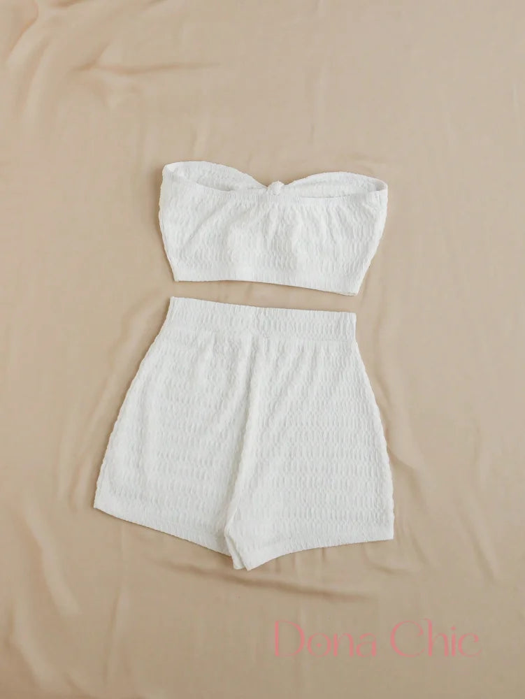Conjunto Tomara Que Caia Texturizado Com Shorts Alto Conjunto Estampado Geométrico Com Blusa Solta