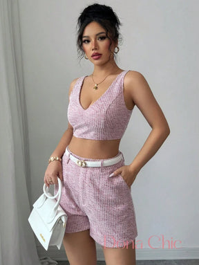Conjunto Top Com Decote V E Short Alfaiataria Com Cinto Conjunto Top Com Decote V E Short Alfaiataria Com Cinto