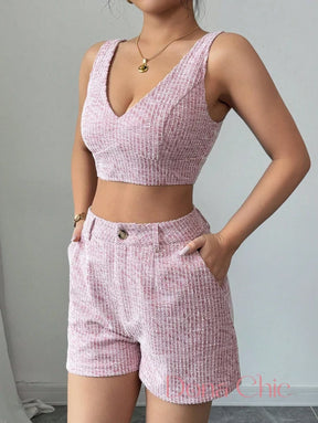Conjunto Top Com Decote V E Short Alfaiataria Com Cinto Conjunto Top Com Decote V E Short Alfaiataria Com Cinto