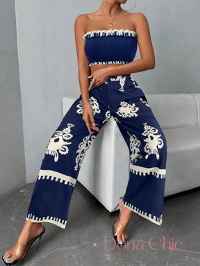 Conjunto Top Tomara Que Caia Com Calça Estampada Flare Conjunto Top Tomara Que Caia Com Calça Estampada Flare