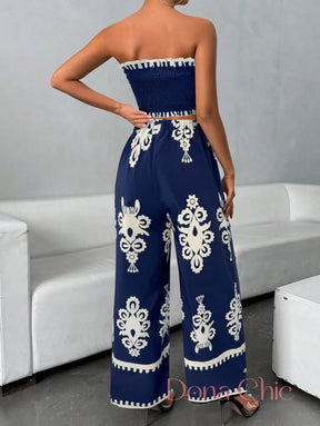 Conjunto Top Tomara Que Caia Com Calça Estampada Flare Conjunto Top Tomara Que Caia Com Calça Estampada Flare