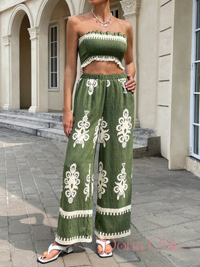 Conjunto Top Tomara Que Caia Com Calça Estampada Flare Conjunto Top Tomara Que Caia Com Calça Estampada Flare