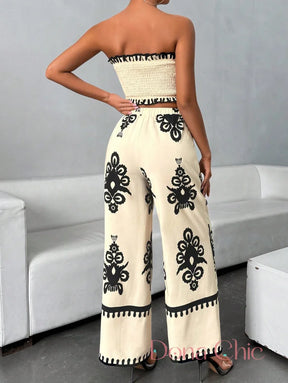 Conjunto Top Tomara Que Caia Com Calça Estampada Flare Conjunto Top Tomara Que Caia Com Calça Estampada Flare
