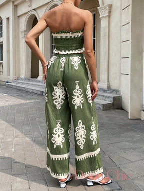 Conjunto Top Tomara Que Caia Com Calça Estampada Flare Conjunto Top Tomara Que Caia Com Calça Estampada Flare