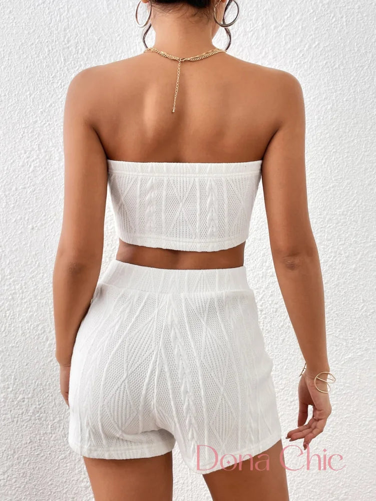 Conjunto Top Tomara Que Caia De Tricô Short Cintura Alta Conjunto Top Tomara Que Caia De Tricô Short Cintura Alta