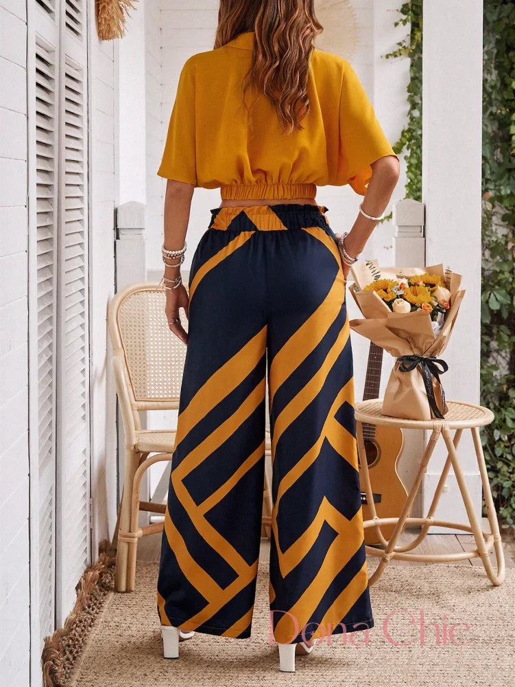 Conjunto Transpassado Com Calça Estampada Cintura Alta Conjunto Transpassado Com Calça Estampada Cintura Alta
