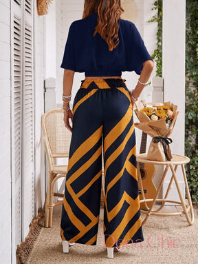 Conjunto Transpassado Com Calça Estampada Cintura Alta Conjunto Transpassado Com Calça Estampada Cintura Alta