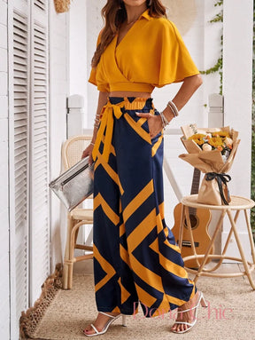 Conjunto Transpassado Com Calça Estampada Cintura Alta Conjunto Transpassado Com Calça Estampada Cintura Alta