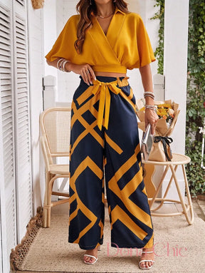 Conjunto Transpassado Com Calça Estampada Cintura Alta Conjunto Transpassado Com Calça Estampada Cintura Alta